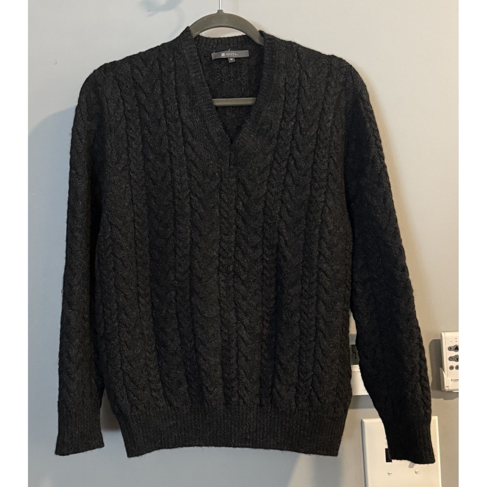 Sol‎ Sweater Baby Alpaca Cable Knit V Neck Pullover Women's Medium